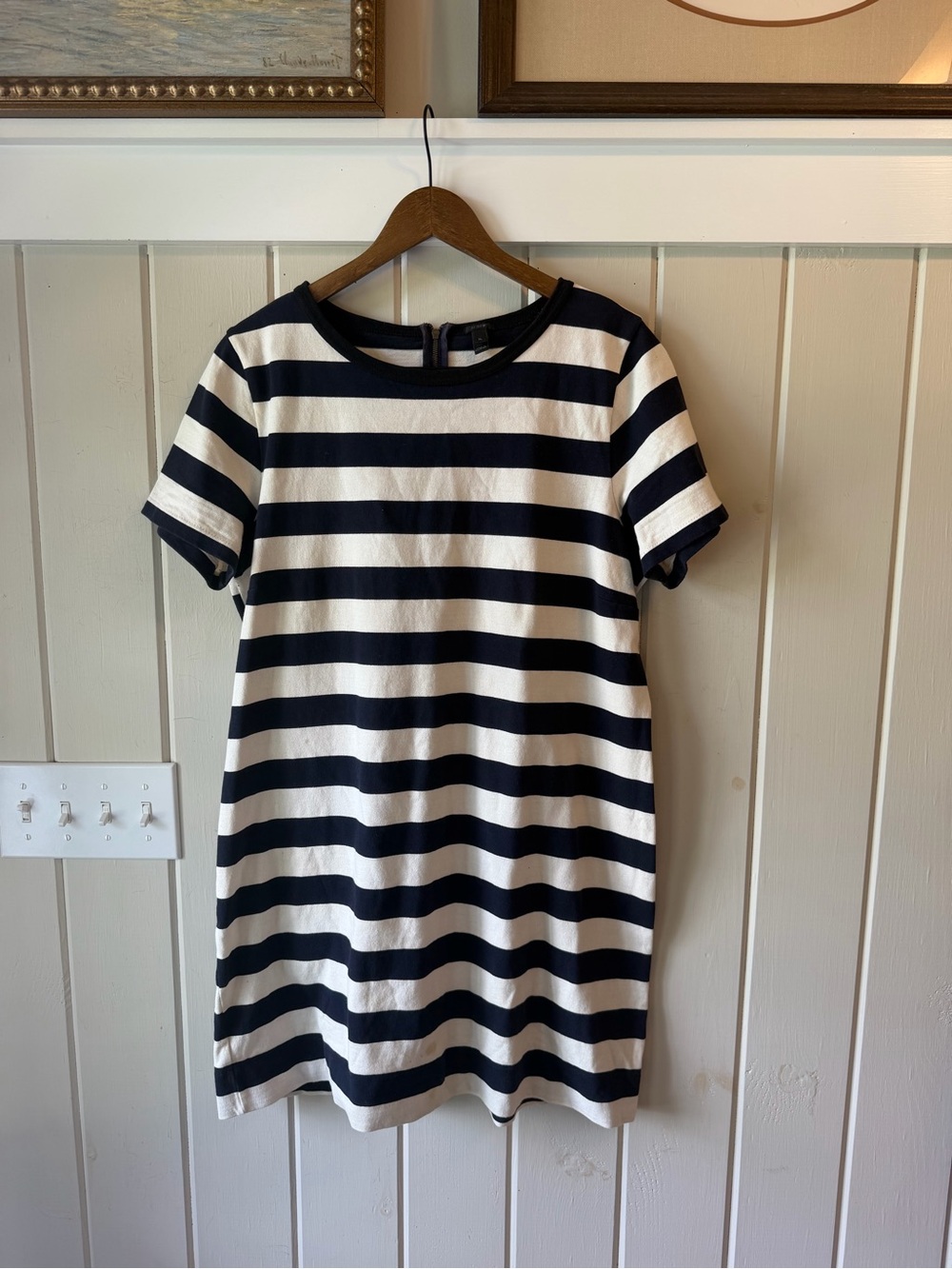 J. Crew Navy & White Striped Short Sleeve Shift/T-Shirt Dress, Size XL